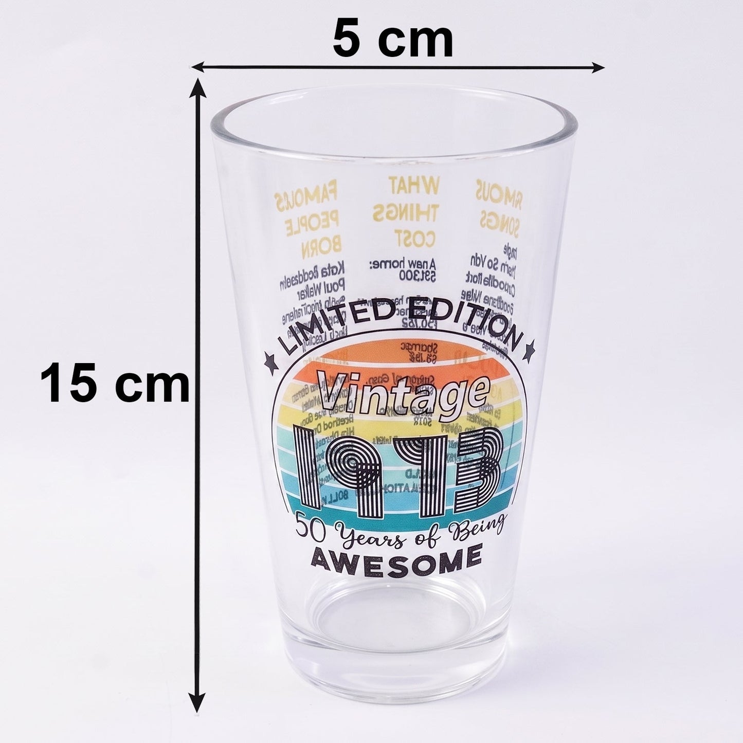 Size guide for vintage trivia pint glass tumbler