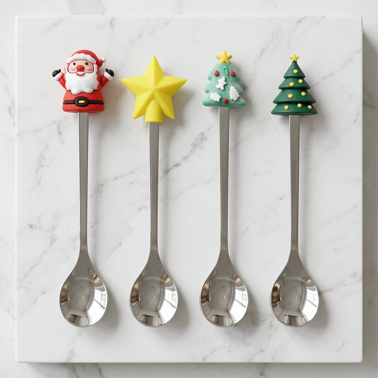 Cute cartoon stainless steel spoon set on white background