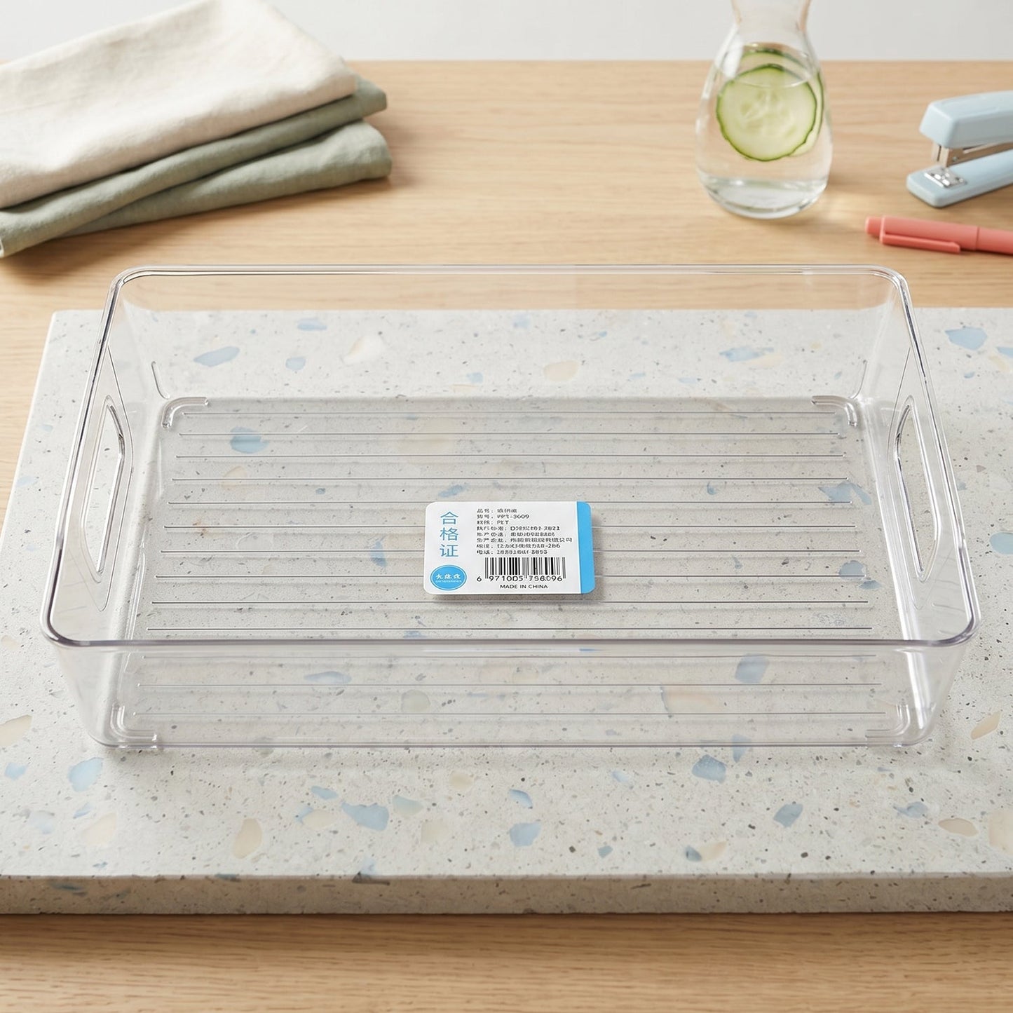 Handle detail of clear plastic storage box