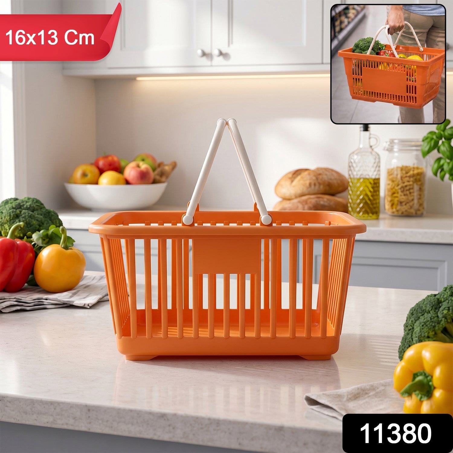 Square plastic storage basket packed for versatile organization