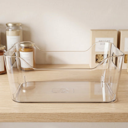 Transparent plastic storage box with handle for fridge and pantry organization