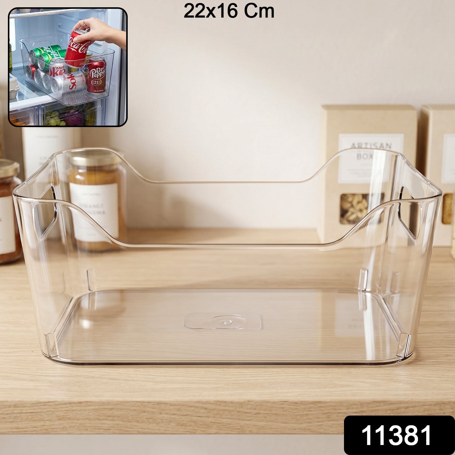 Set of clear storage boxes with handles for kitchen and household use