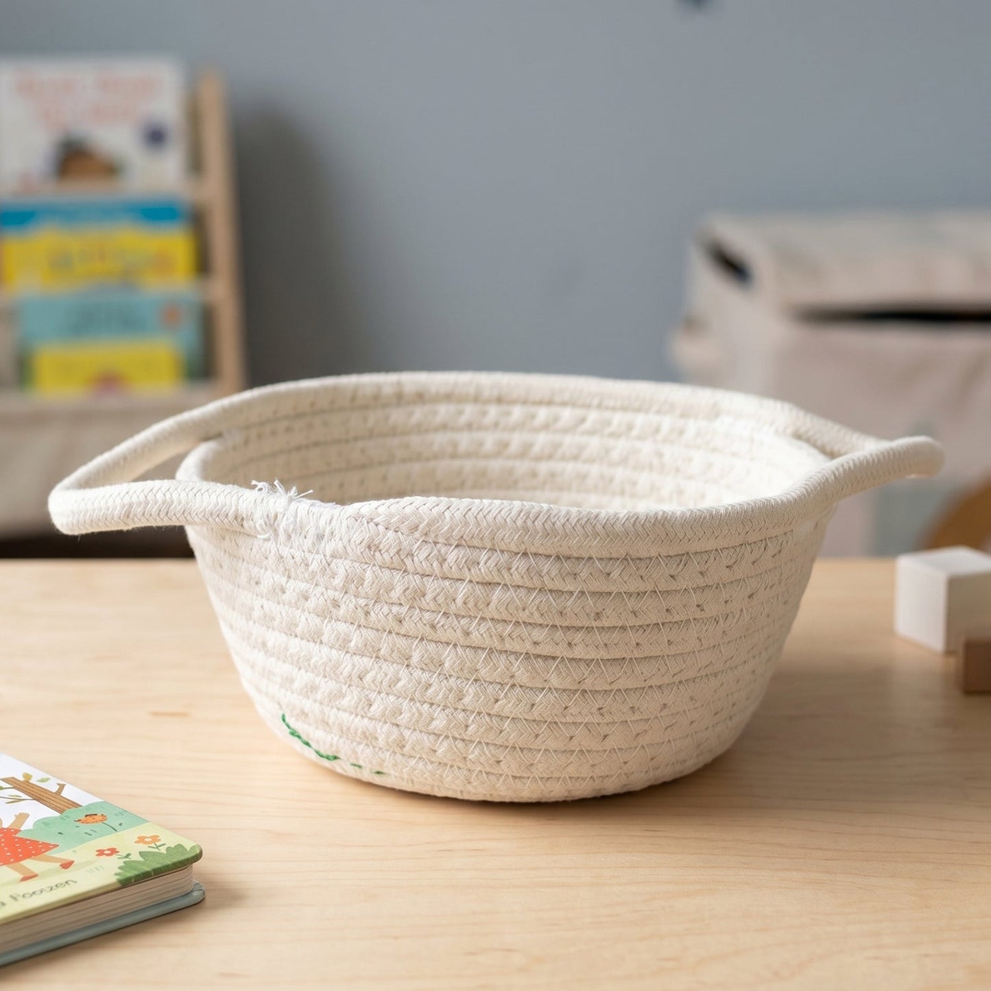 Close-up of cotton rope basket detail showing craftsmanship