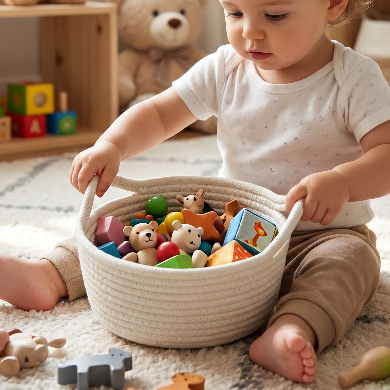 Basket for organizing household essentials in home decor setting