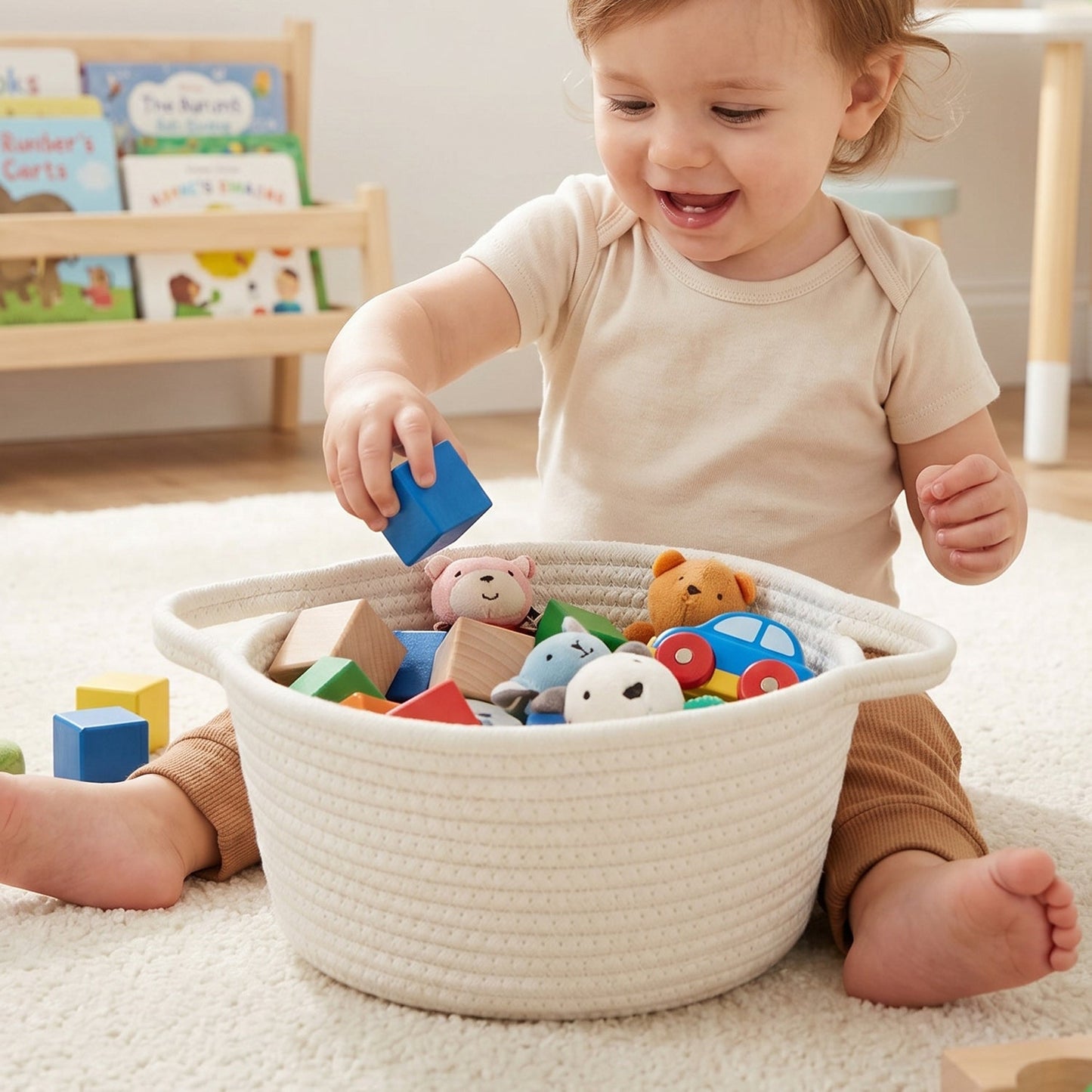 Daily use woven storage basket with handles, stylish and practical