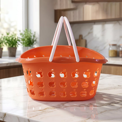 Home organization with plastic storage basket inside kitchen