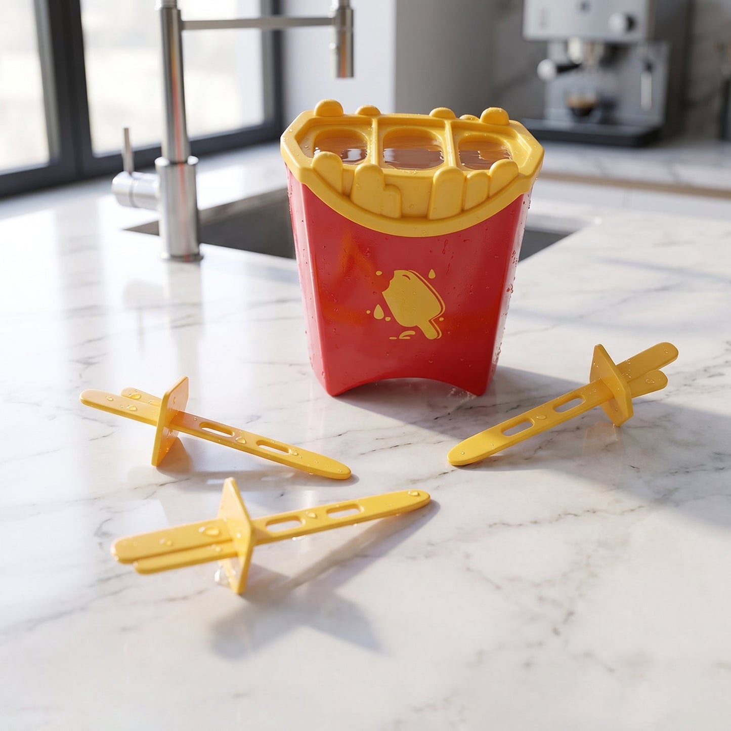 Frozen treats in French fries shaped ice pop mould