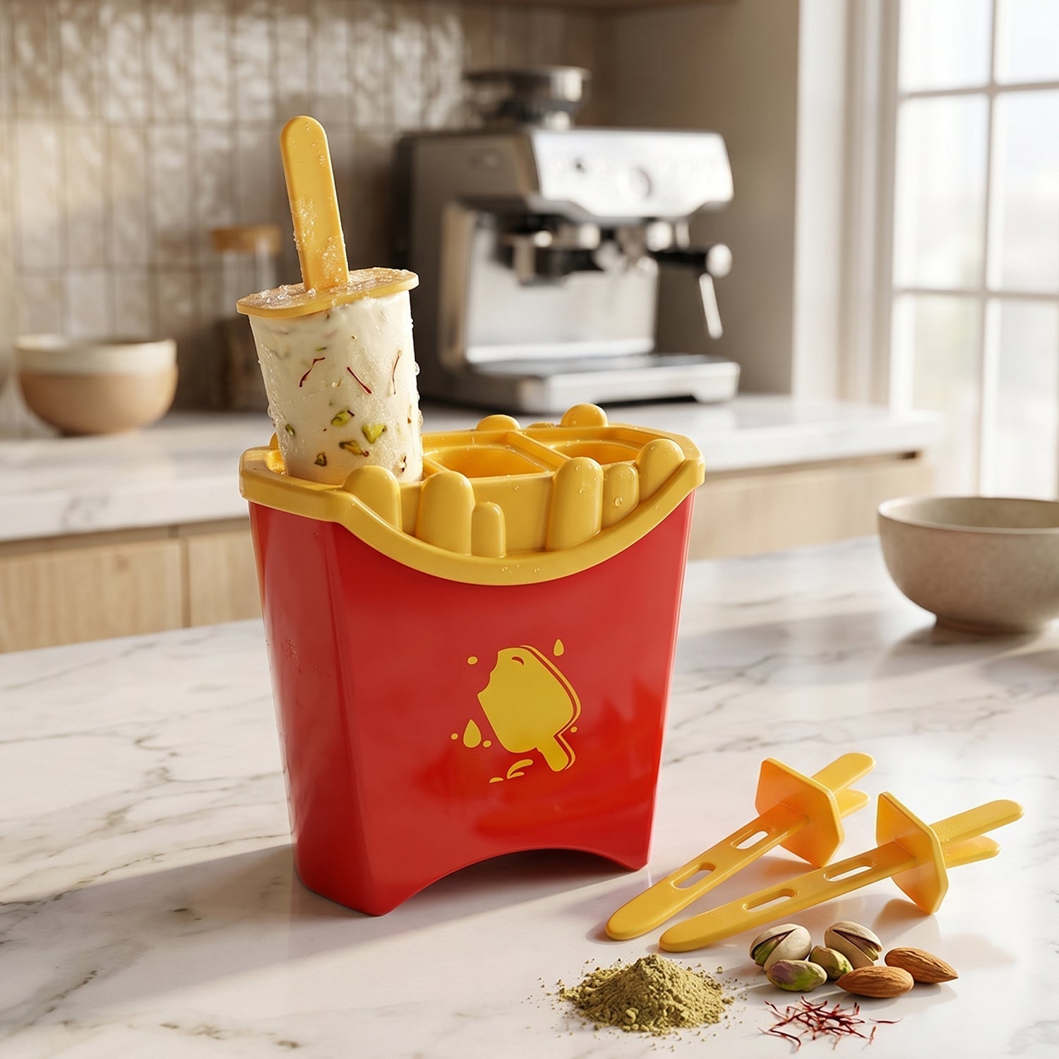 Using French fries shape ice mould to make frozen treats
