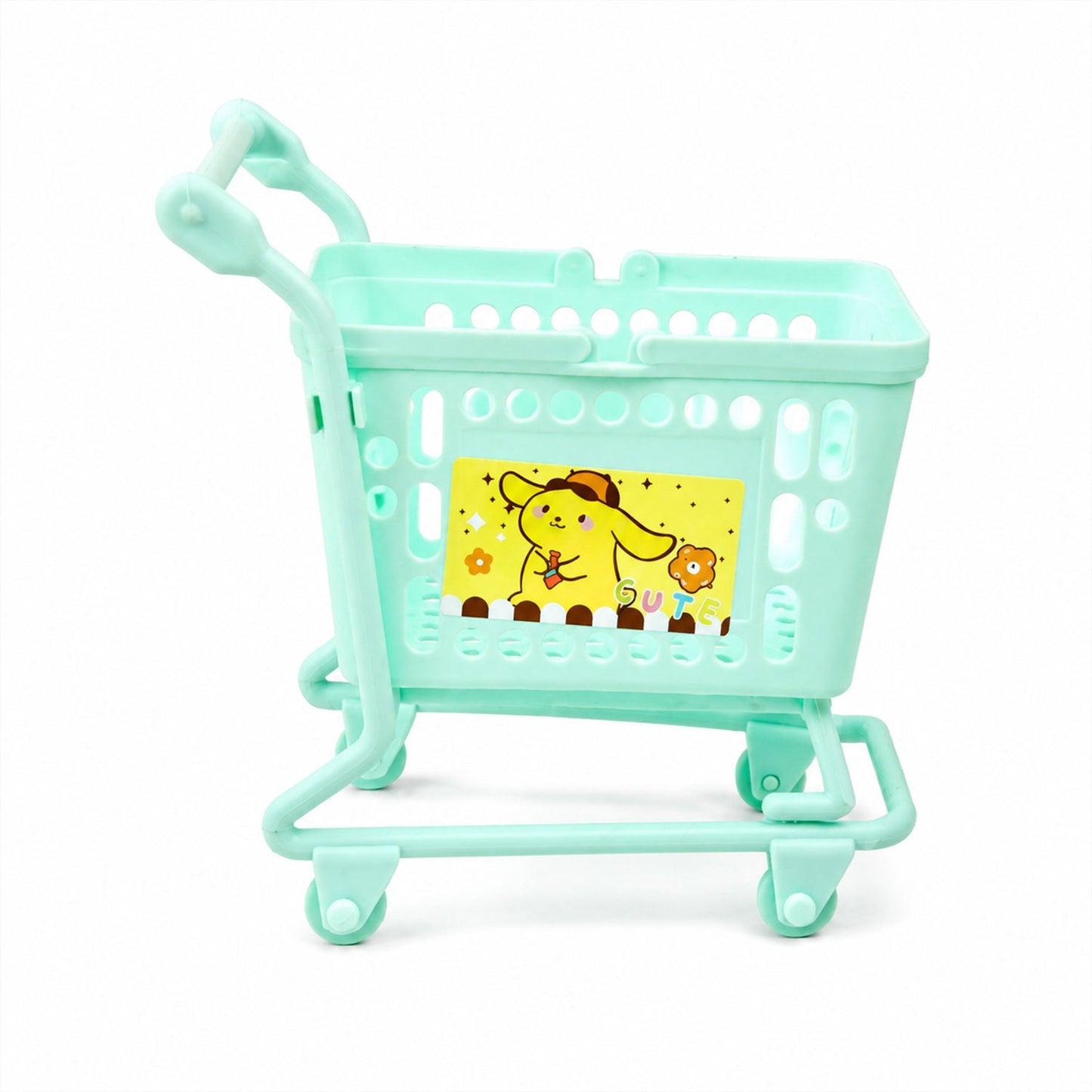 Shopping trolley toy in white background, perfect for miniature setups