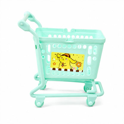 Shopping trolley toy in white background, perfect for miniature setups