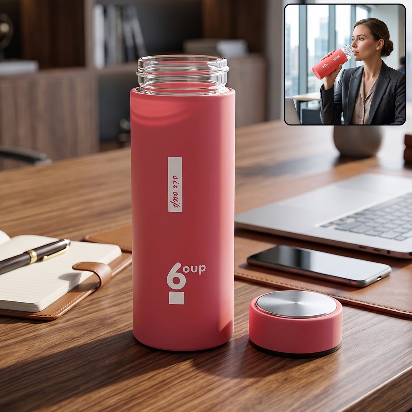 High-quality glass water bottle with silicone sleeve and leak-proof cap