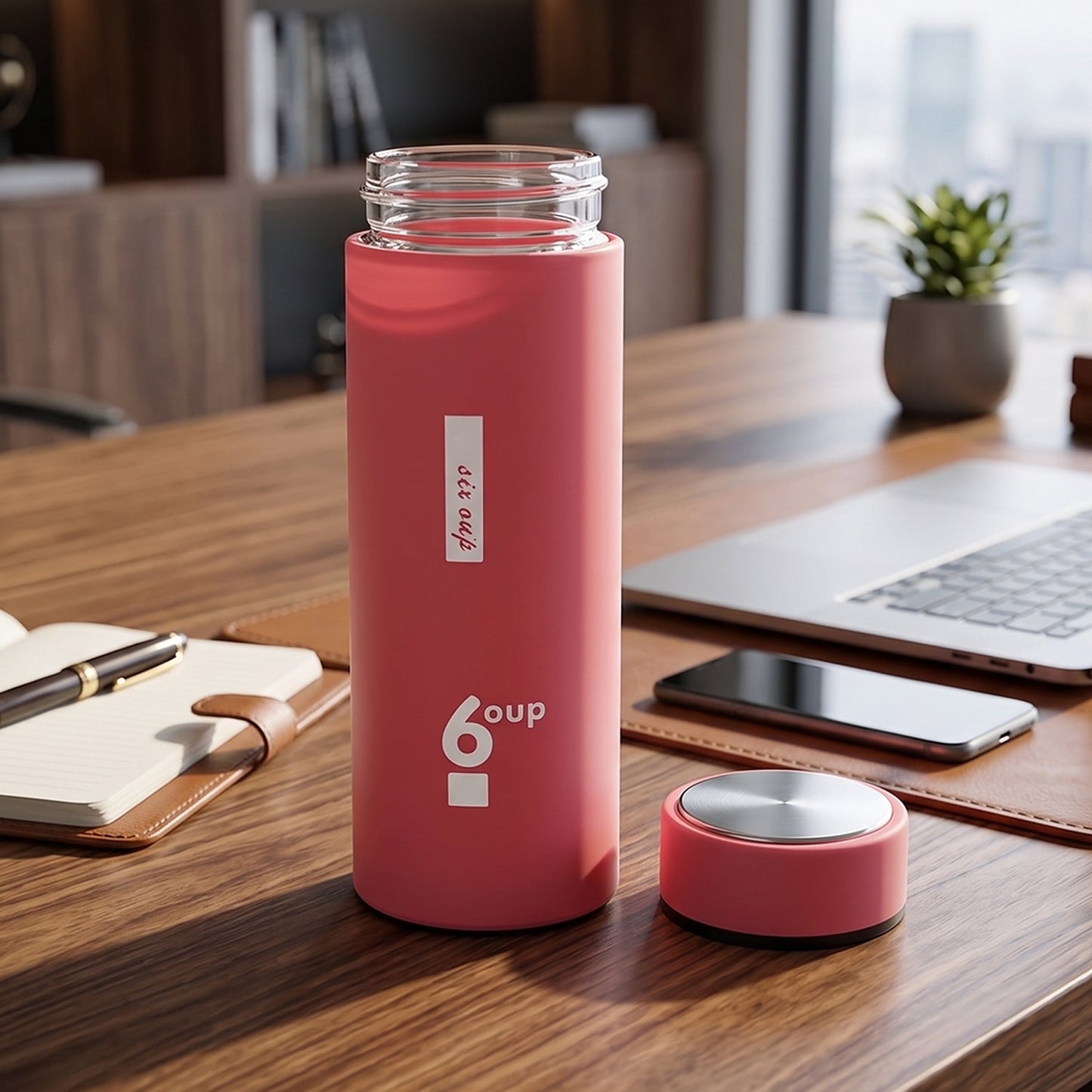 400ml glass water bottle with silicone sleeve on white background