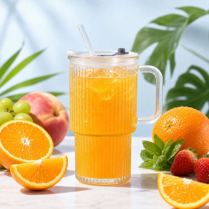 Close-up of glass tumbler for cold drinks and juice