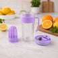 Clear glass tumbler with colored lid and handle for cold beverages