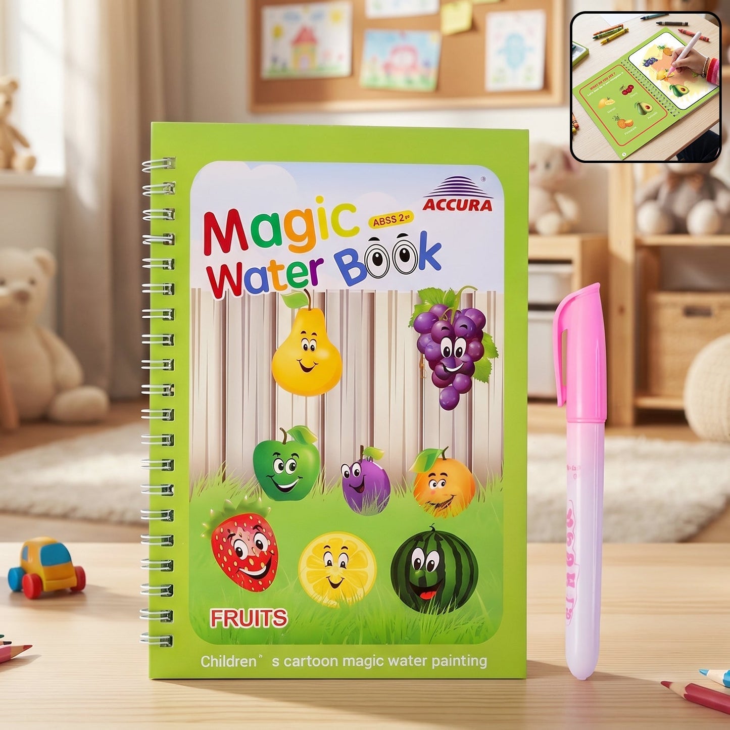 Kids water painting book set with colorful illustrations