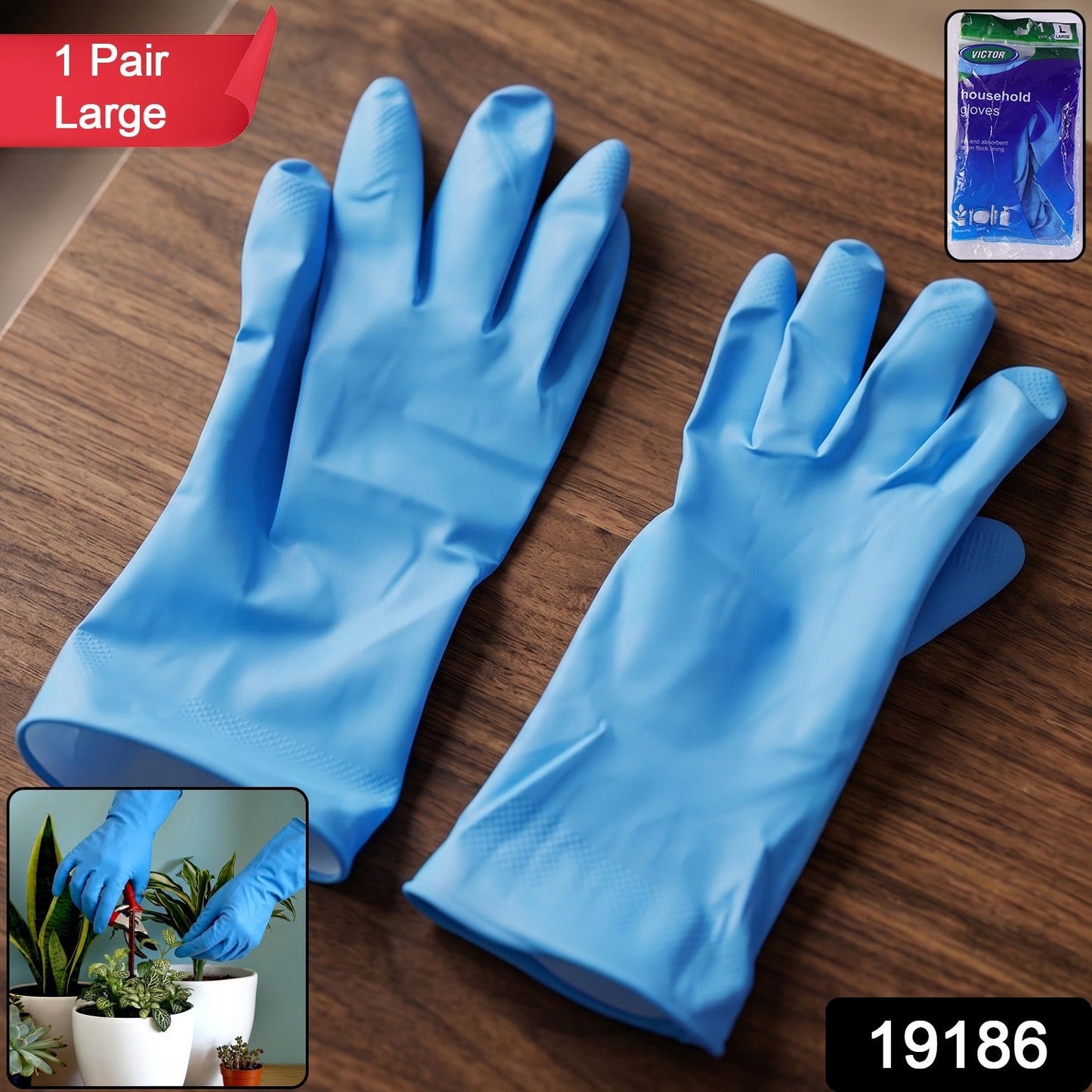 Pair of large blue dishwashing waterproof gloves