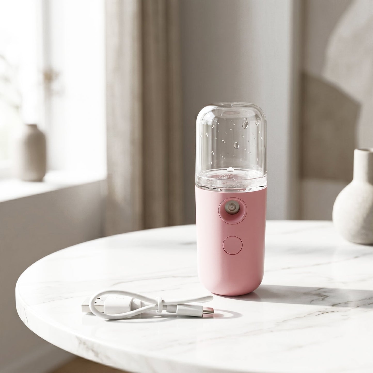 USB rechargeable face steamer with charging cable