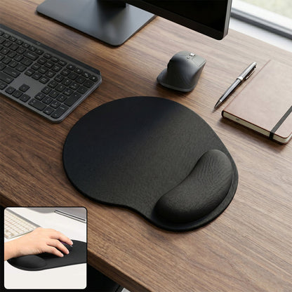 Close-up of gel wrist support on ergonomic mouse pad