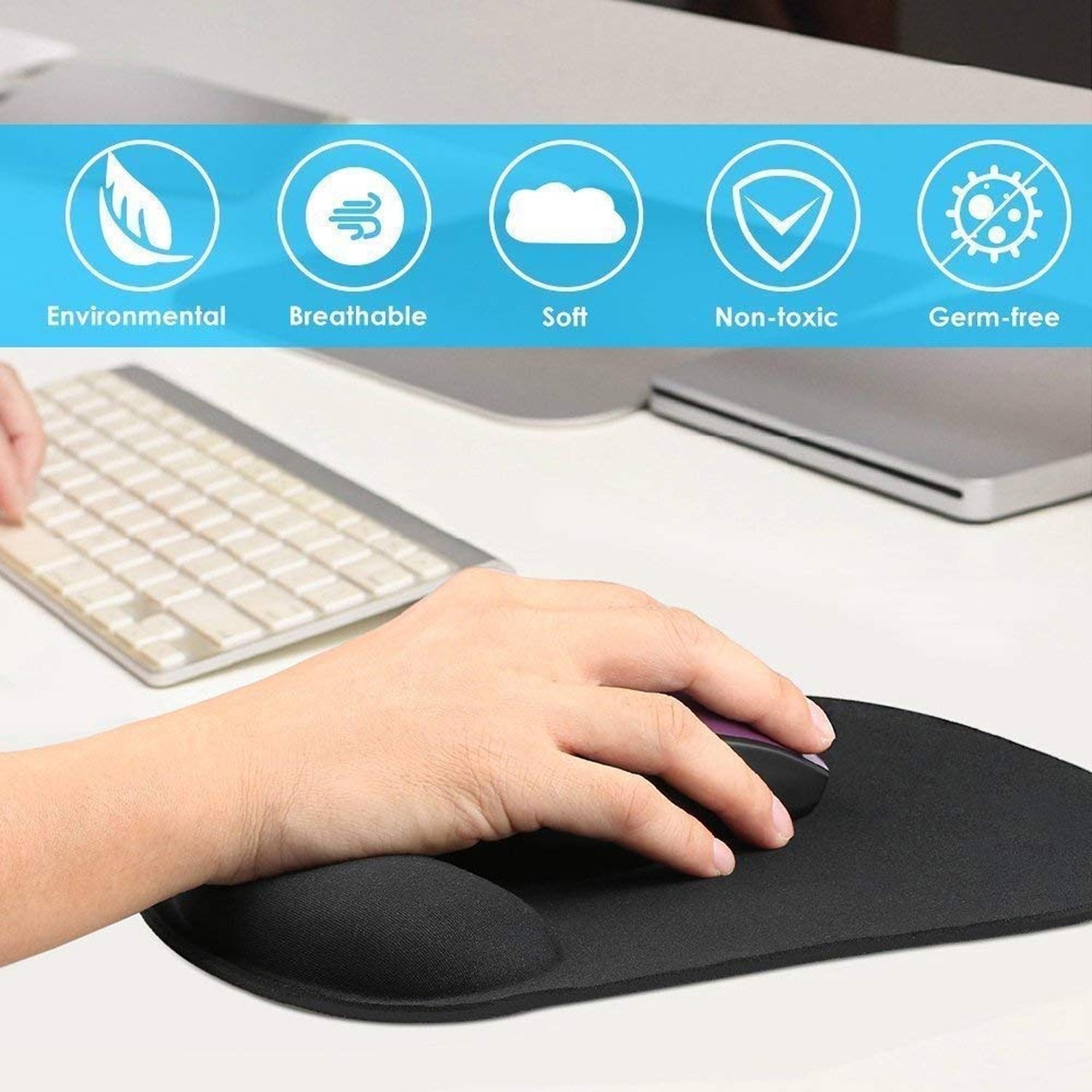 Side view of ergonomic wrist support on mouse pad