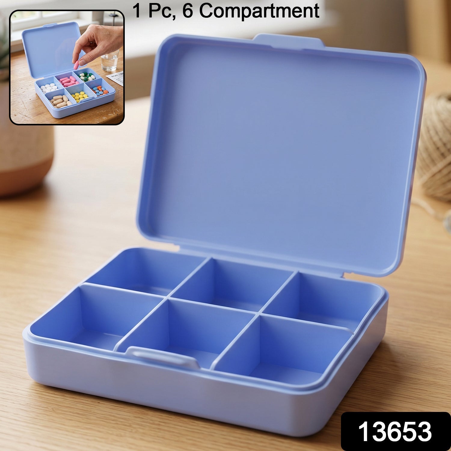 Pack of portable 6-compartment medicine storage cases for travel