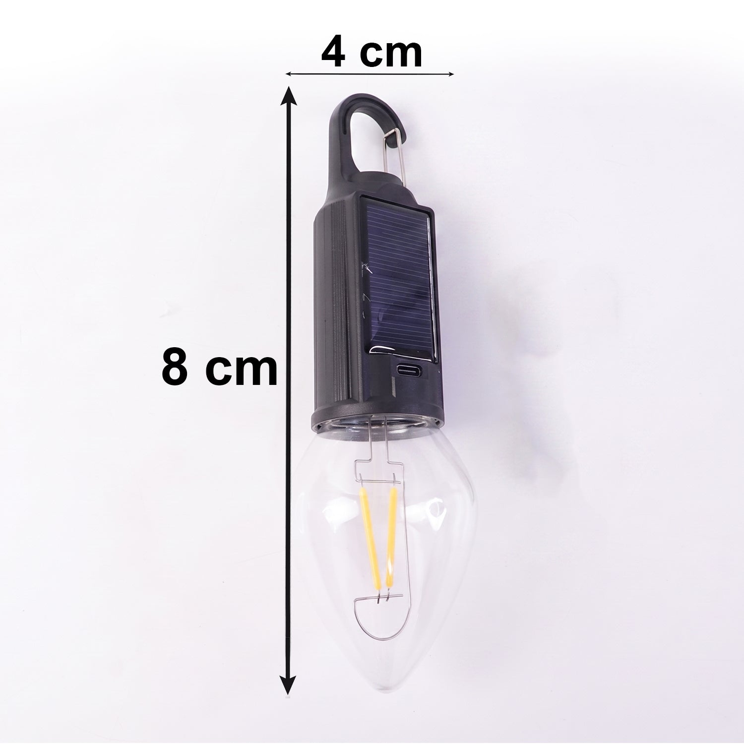 Solar rechargeable camping lantern on white background