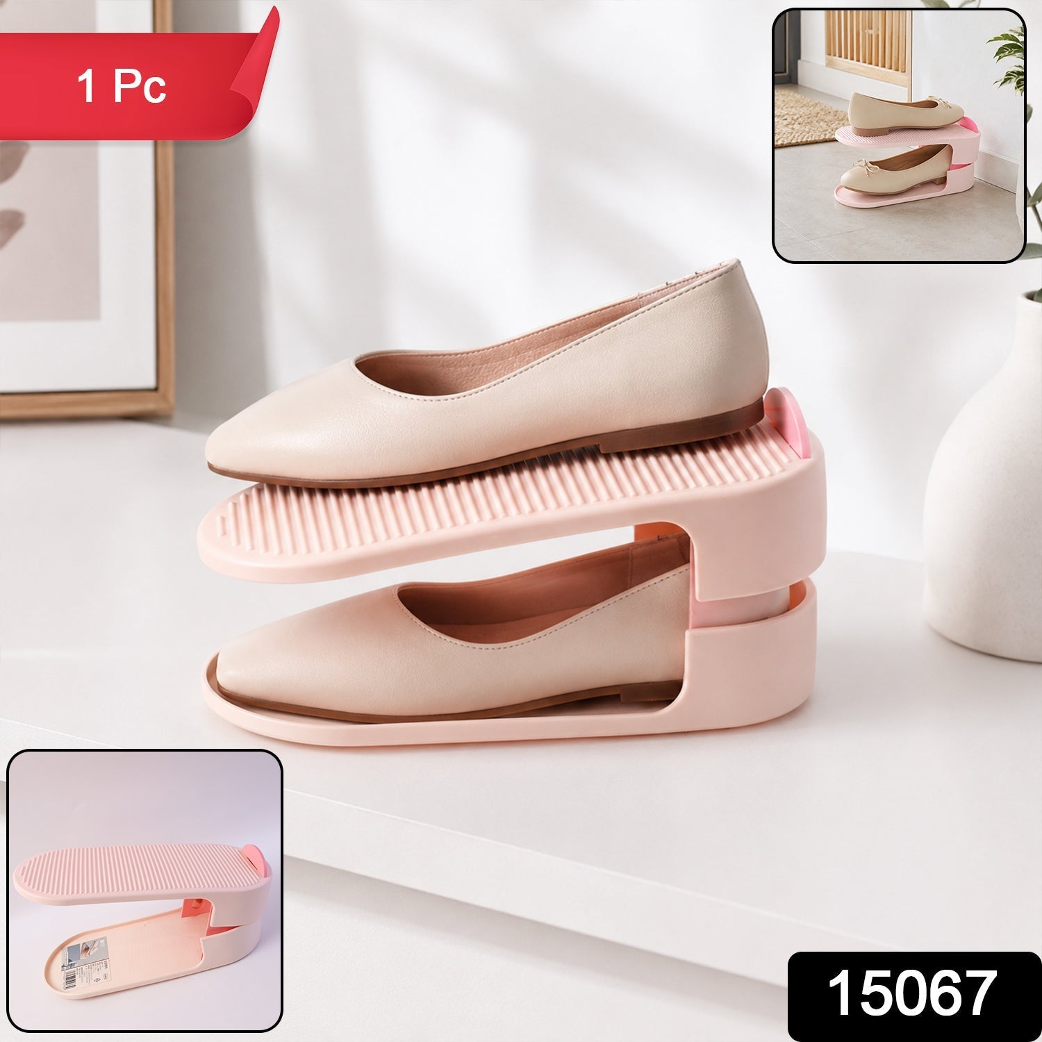 Packaging of adjustable stackable shoe storage rack for easy setup