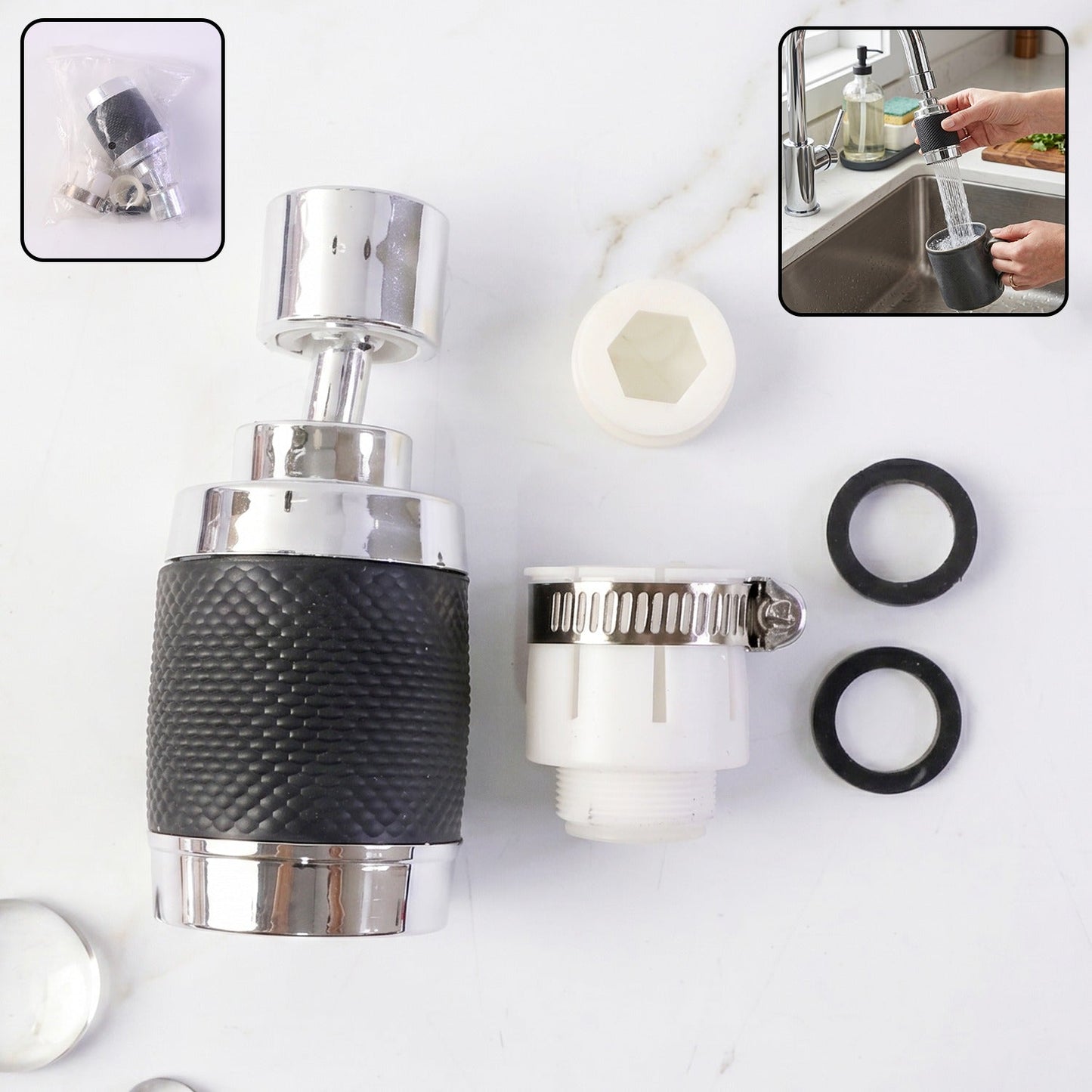 360¡ rotatable kitchen faucet sprayer with splash-proof filter