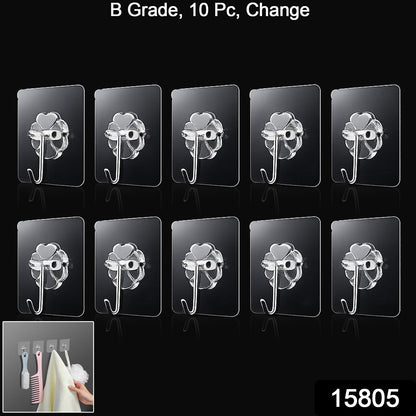 Pack of 10 transparent wall hooks arranged neatly