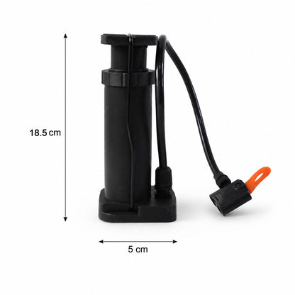 Mini foot pedal air pump with size and dimension comparison
