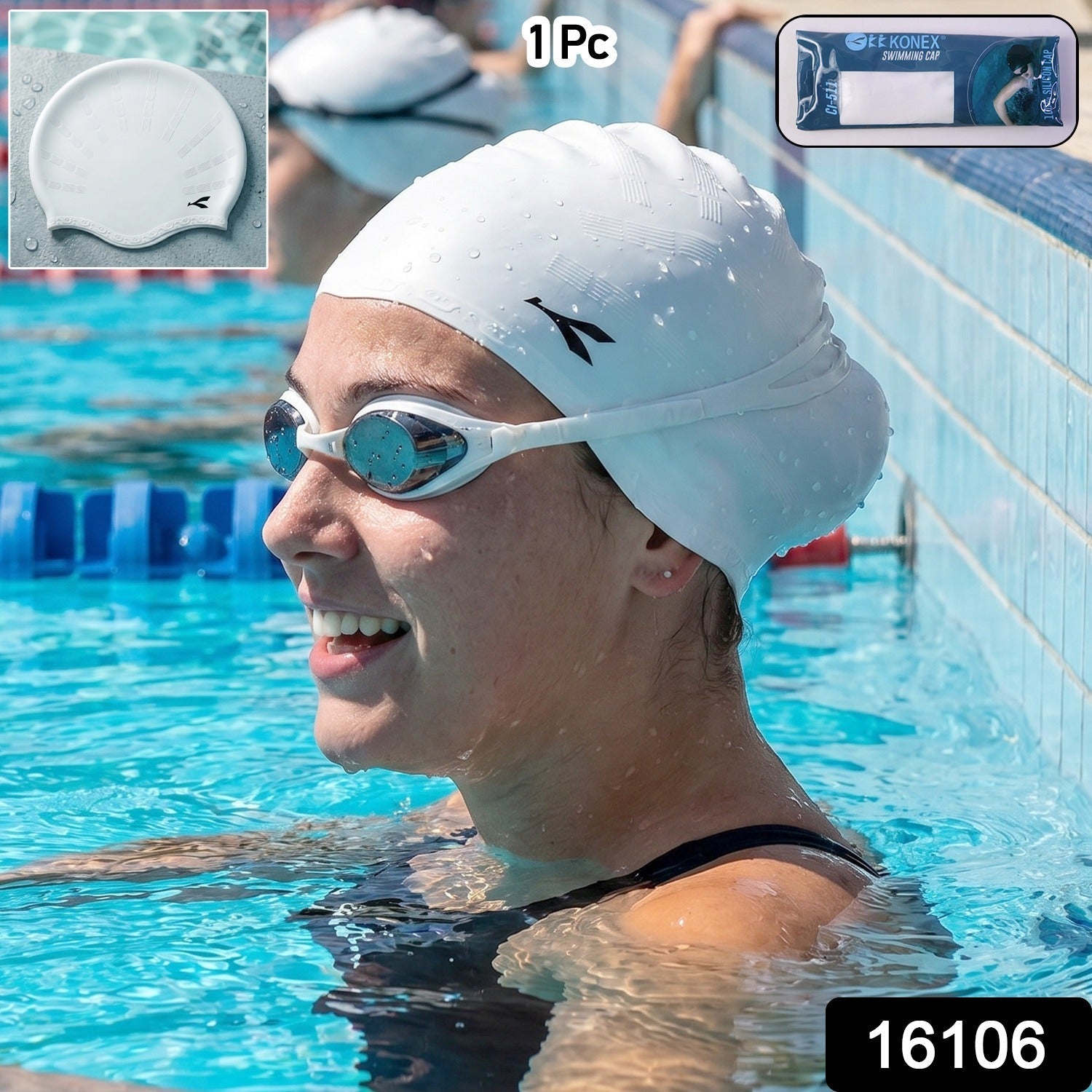 Pack of stretchable silicone swim caps for kids and adults