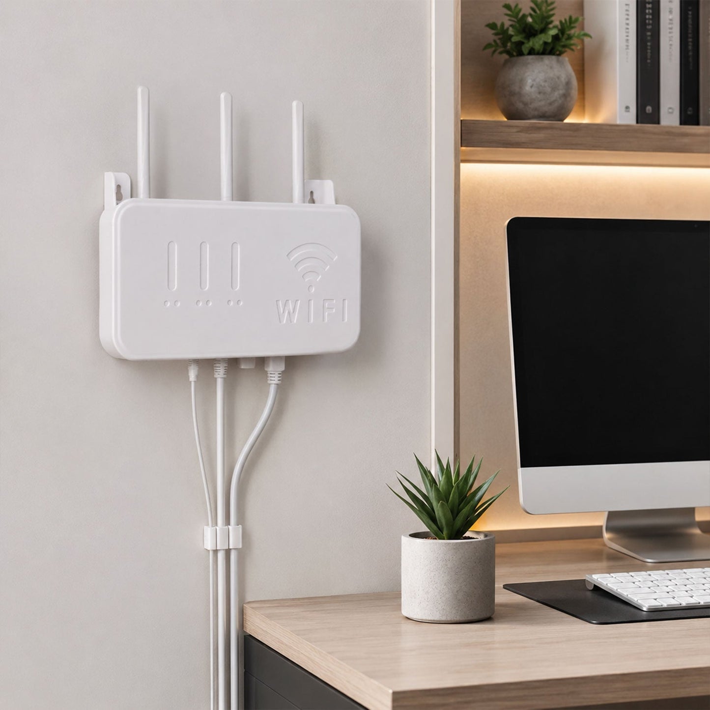 Router storage box with screws for wall mounting