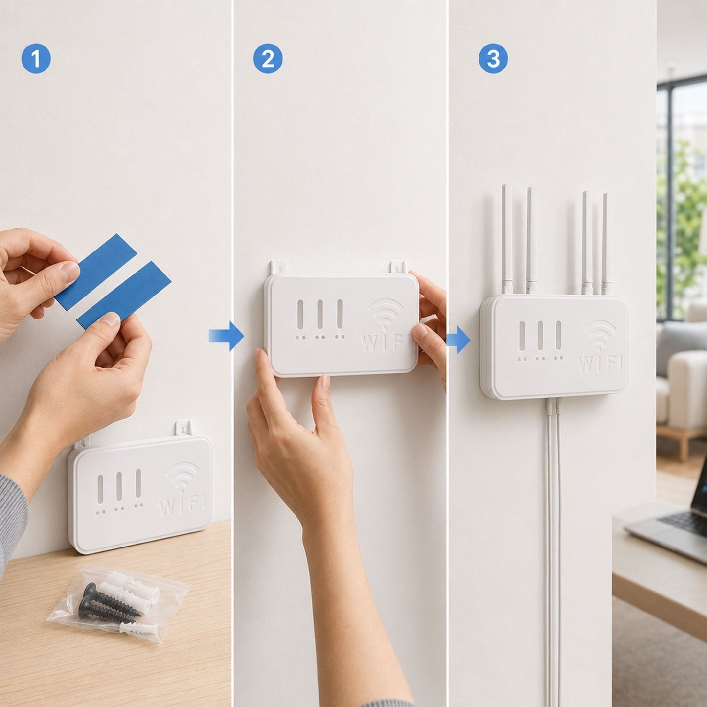 Router holder wall mount in use on wall