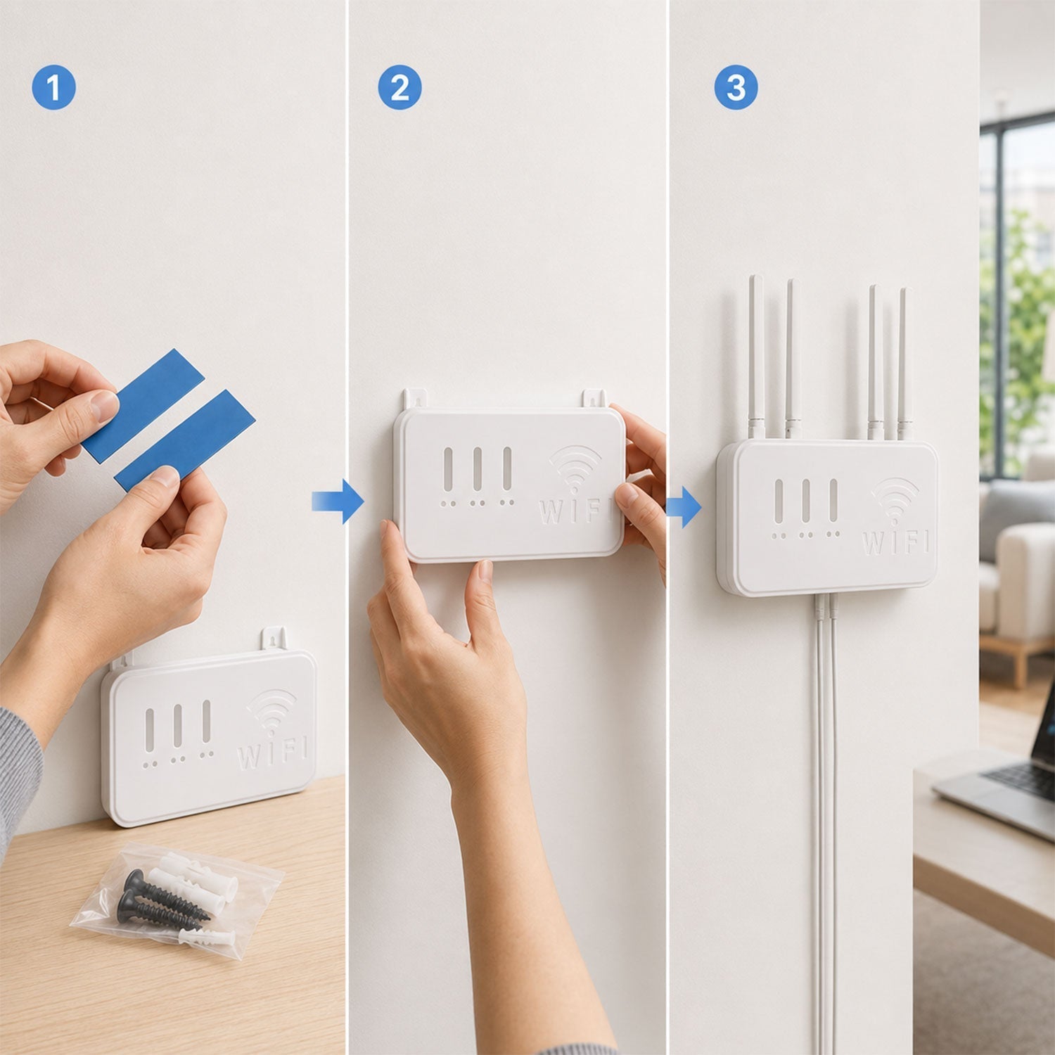 Router holder wall mount in use on wall