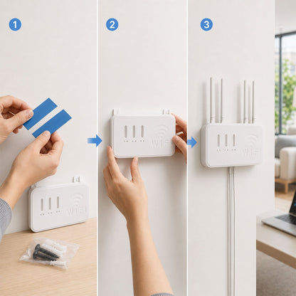 Router holder wall mount in use on wall