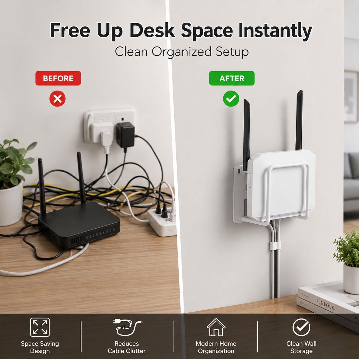 Router bracket wall mount in use showing cable pass-through