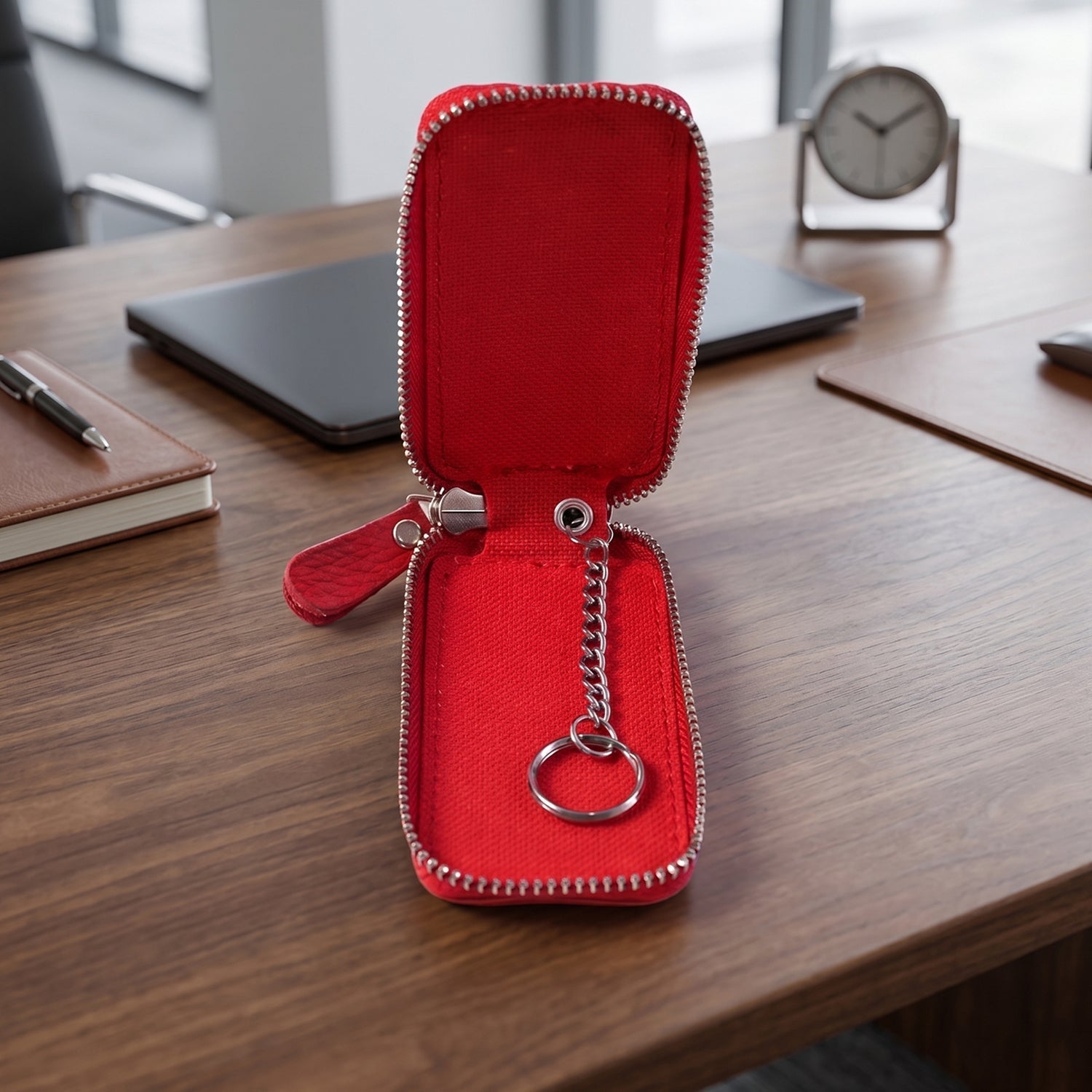 Smart key holder with zip and hook for easy clipping