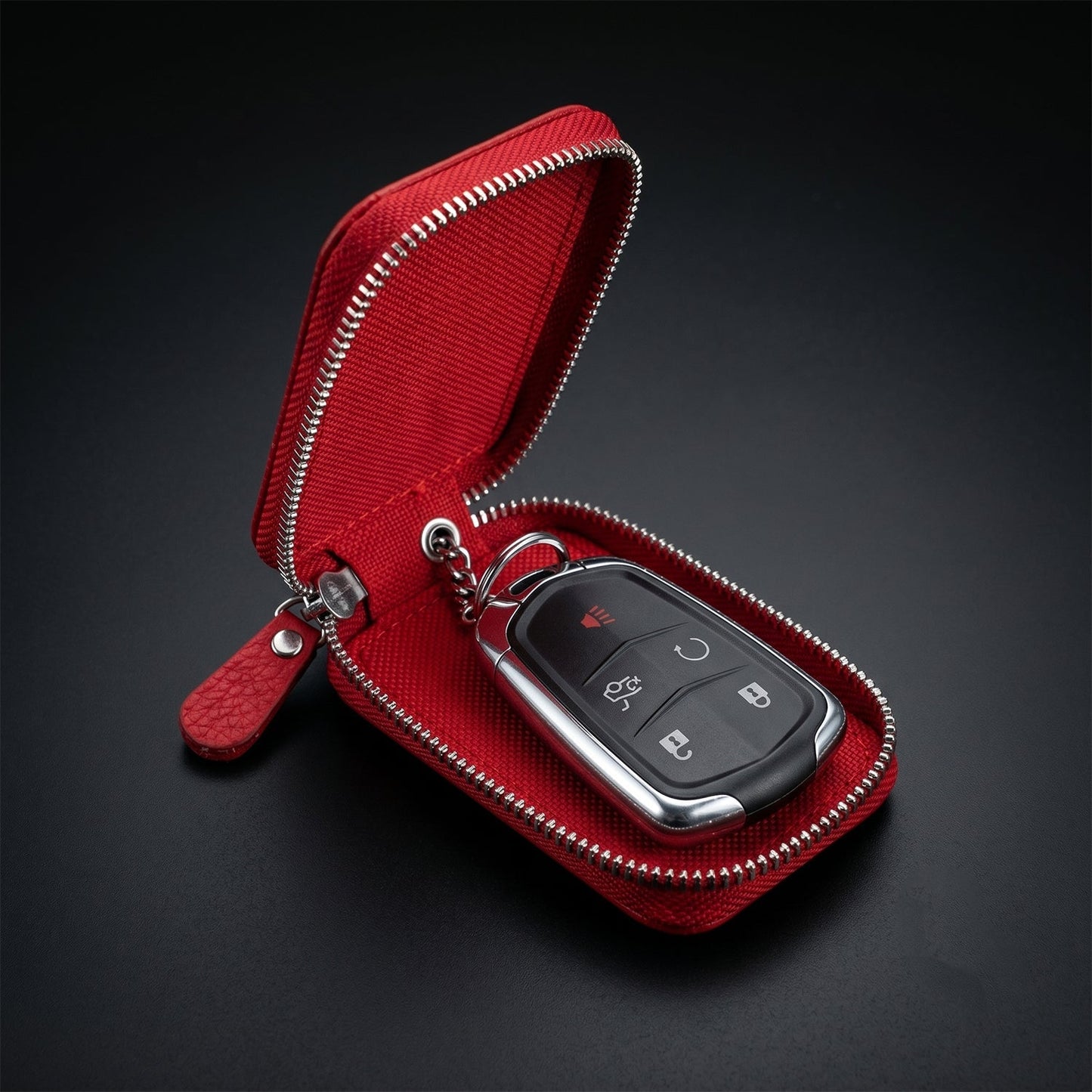 Leather key case with detailed protective finish