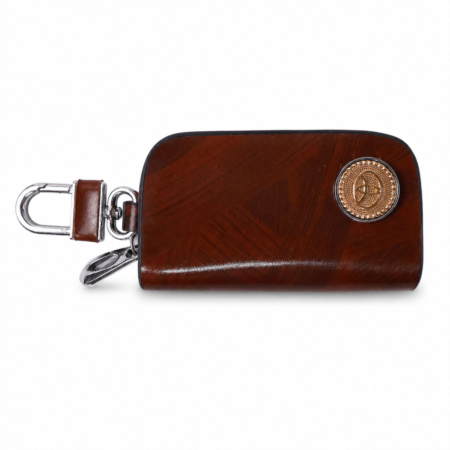 White background showcasing brown leather key case