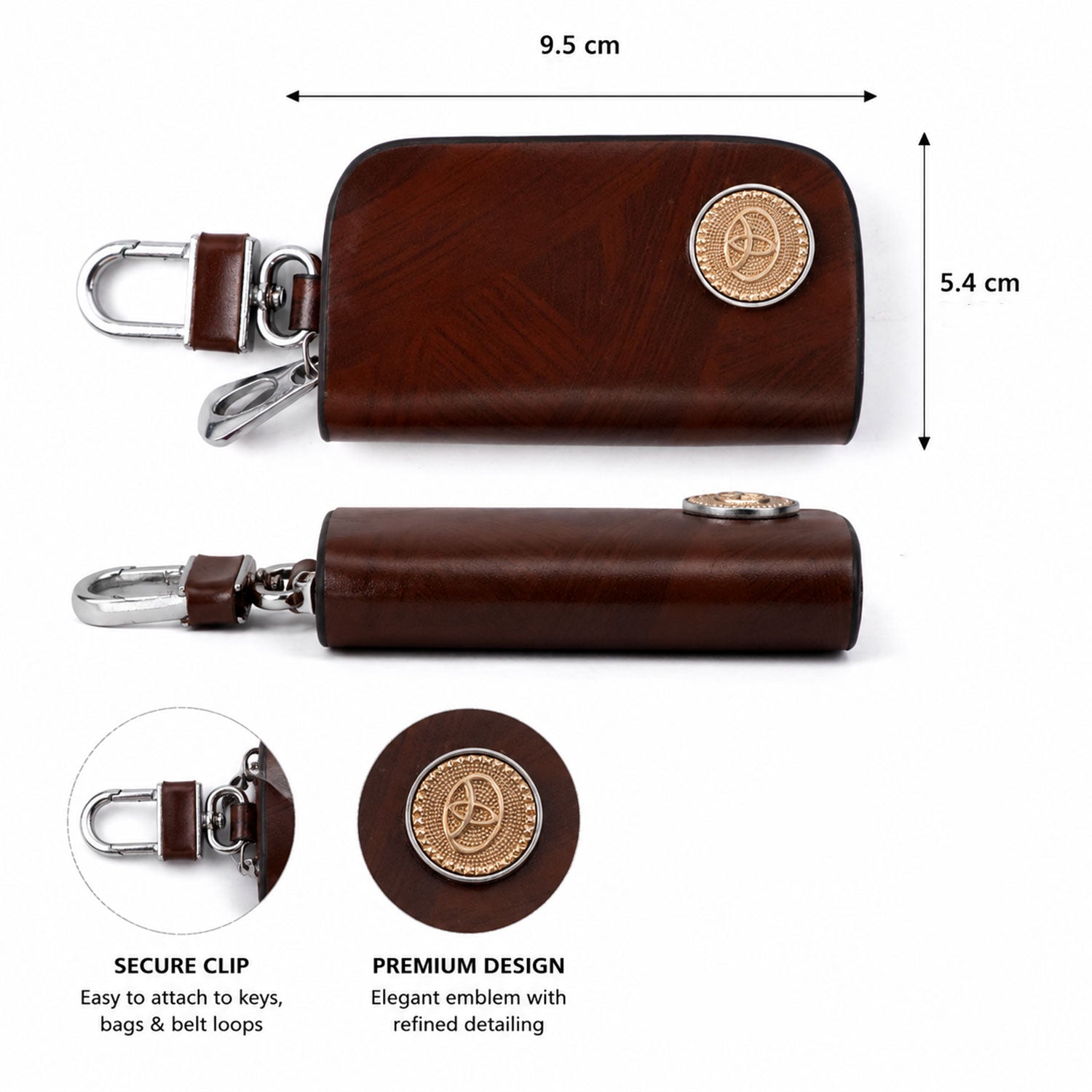 Size guide for car key holder showing dimensions