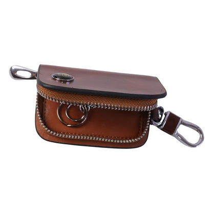 Leather key case white background with secure zip closure