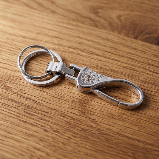 Heavy-duty metal key holder with swivel hook and chrome finish
