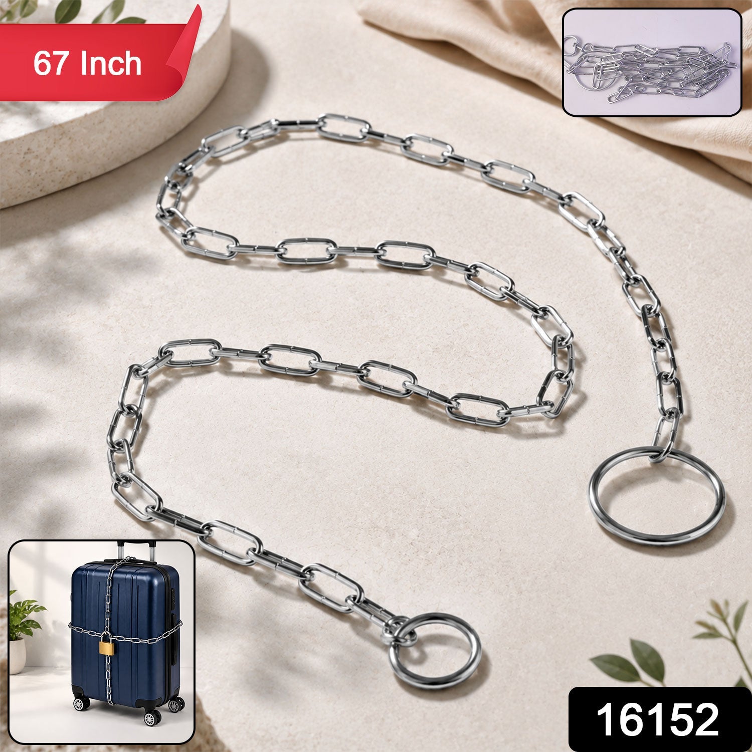 Steel luggage lock chain pack showing rust-resistant silver finish