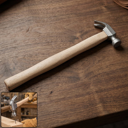 Wooden handle claw hammer with steel head for carpentry and DIY projects