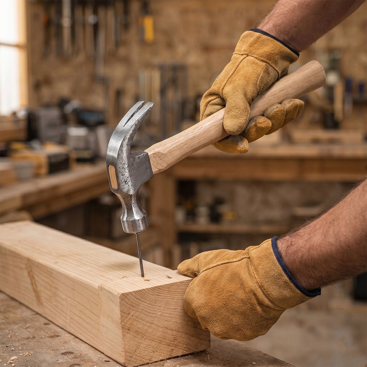 Nail removal claw on woodworking hammer