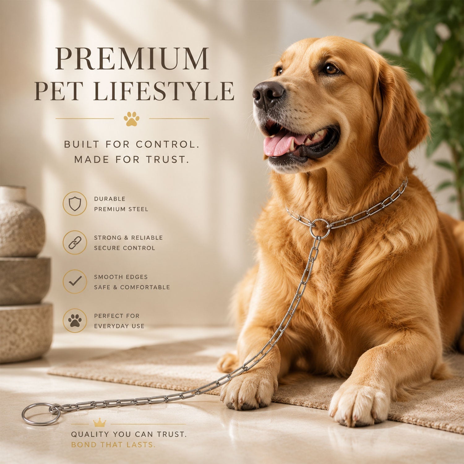 Dog leash for walking and training, heavy-duty chain design