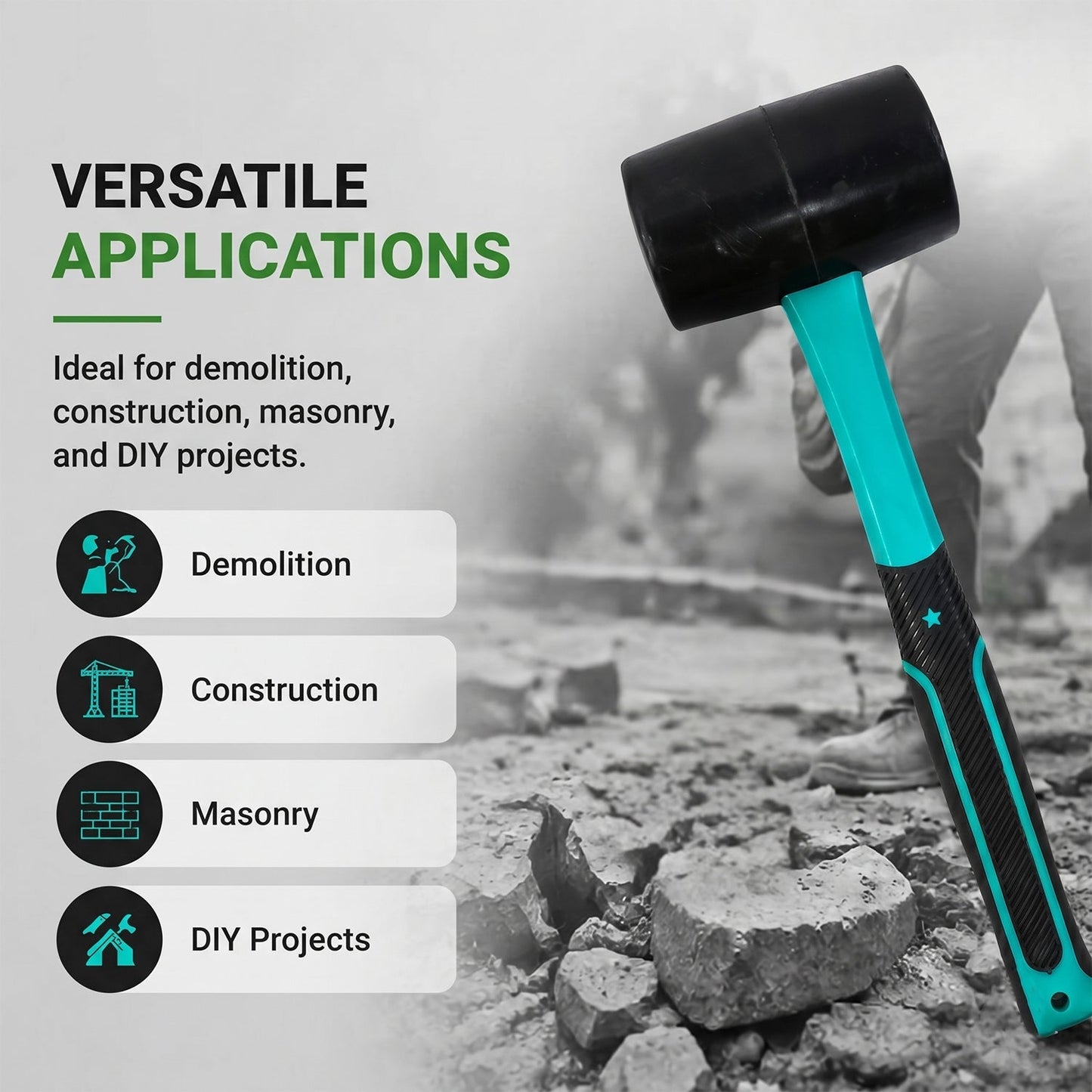 Close-up of sledge hammer non-slip handle design
