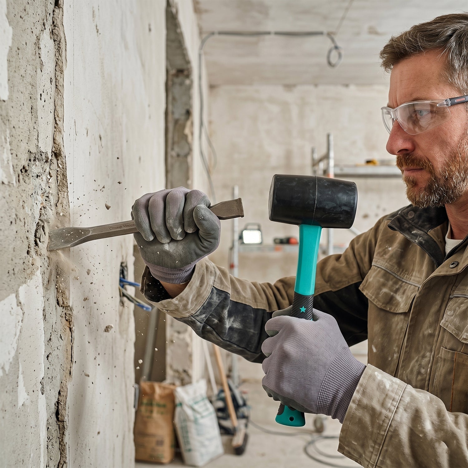 Heavy work use of sledge hammer in construction