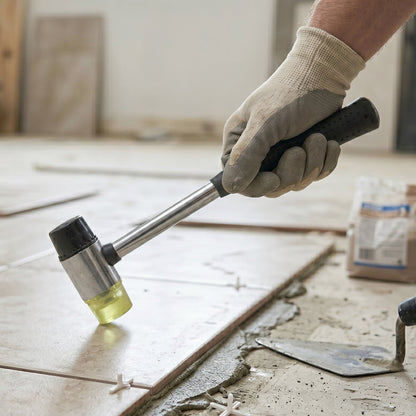 Rubber hammer with steel handle and non-slip grip for furniture assembly