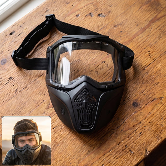Protective bike goggle face mask with detachable shield and anti-glare lens