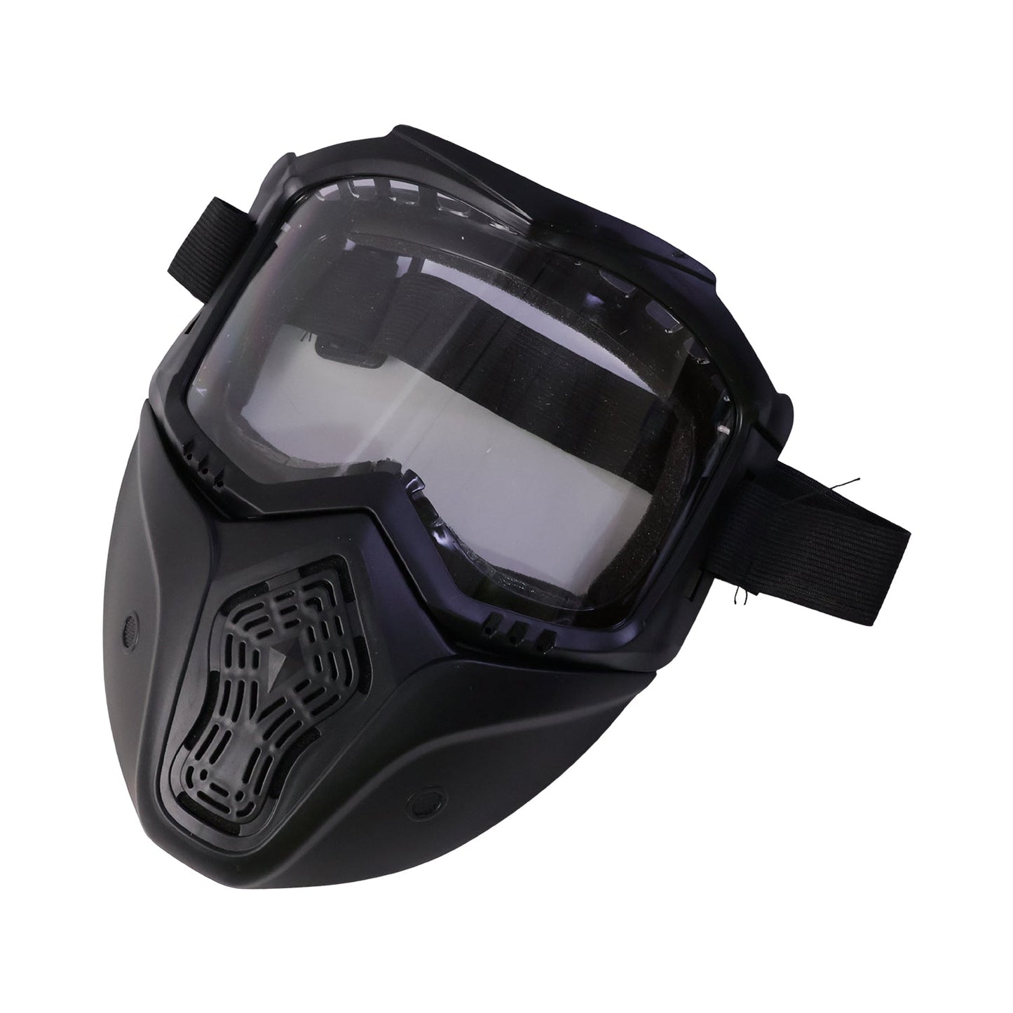 Black bike goggle face mask isolated on white background